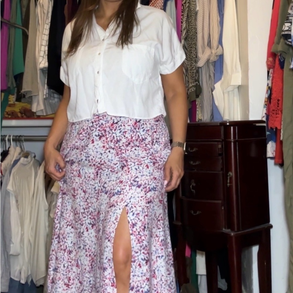 Banana Republic White and Pink Floral Maxi Skirt